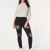 Blugi negri super skinny cu talie înaltă și curbați Blugi negri super skinny cu talie înaltă și curbați