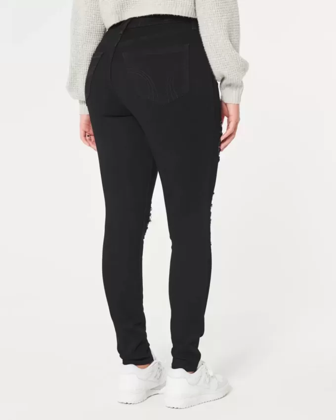 Blugi negri super skinny cu talie înaltă și curbați Blugi negri super skinny cu talie înaltă și curbați