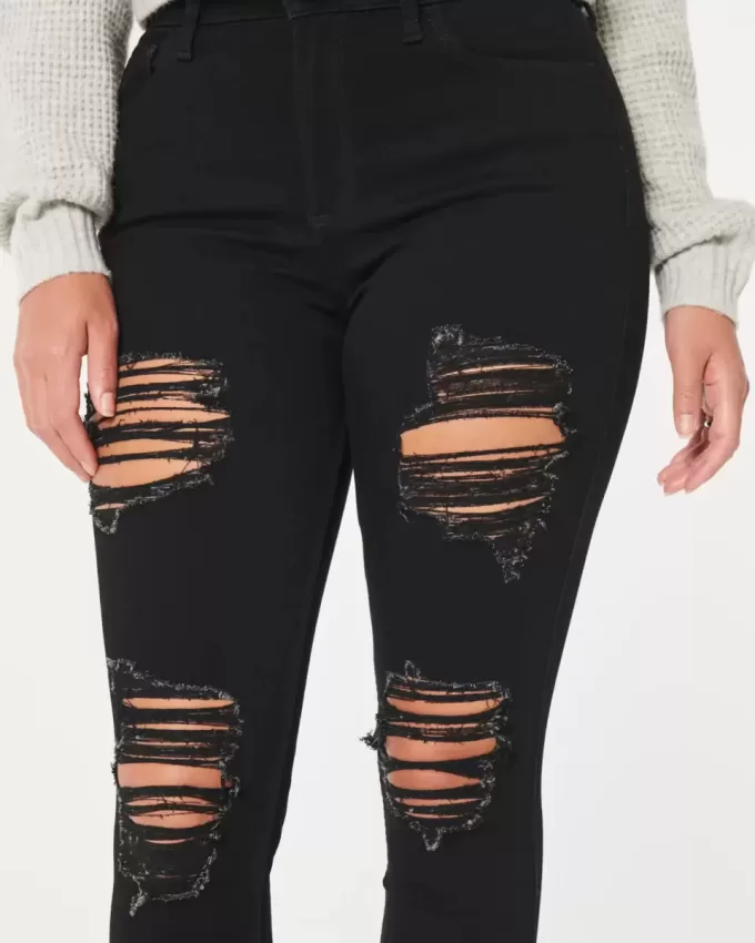 Blugi negri super skinny cu talie înaltă și curbați Blugi negri super skinny cu talie înaltă și curbați