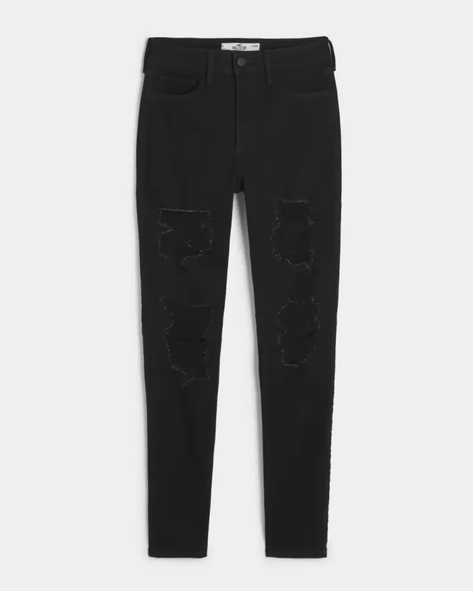 Blugi negri super skinny cu talie înaltă și curbați Blugi negri super skinny cu talie înaltă și curbați