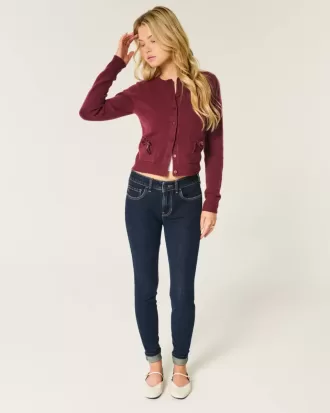 Blugi skinny cu talie medie, cu spalare inchisa