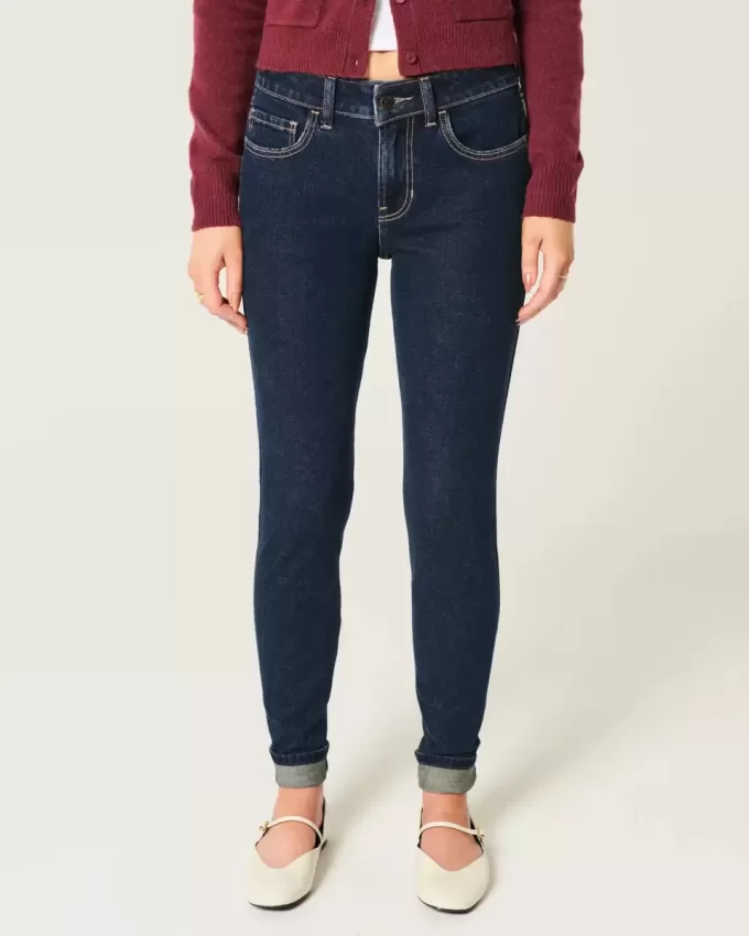 Blugi skinny cu talie medie, cu spalare inchisa Blugi skinny cu talie medie, cu spalare inchisa