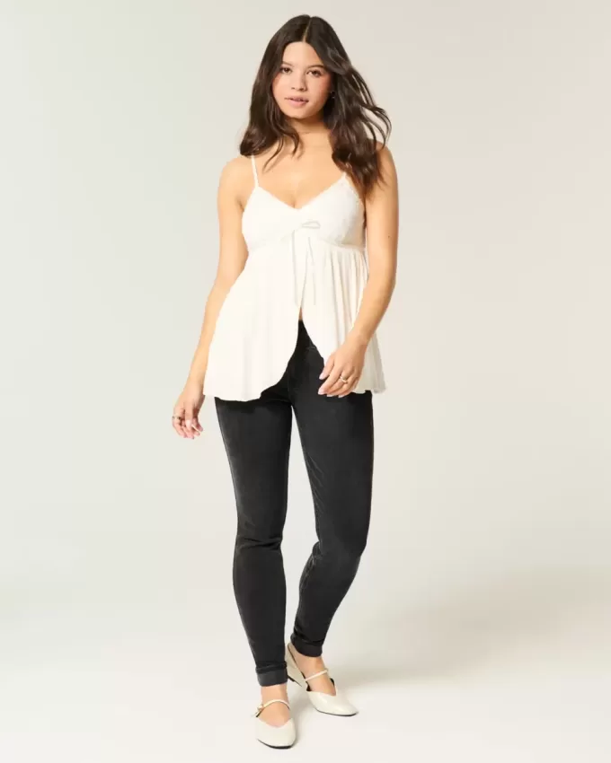 Blugi skinny negri, cu talie mijlocie, spalati Blugi skinny negri, cu talie mijlocie, spalati