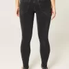 Blugi skinny negri, cu talie mijlocie, spalati Blugi skinny negri, cu talie mijlocie, spalati