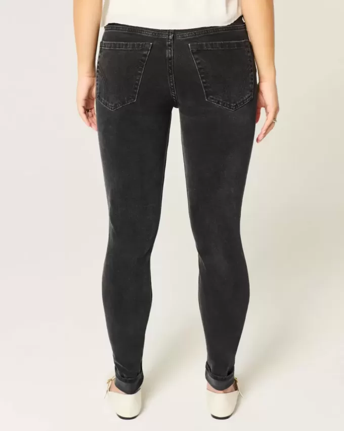 Blugi skinny negri, cu talie mijlocie, spalati Blugi skinny negri, cu talie mijlocie, spalati