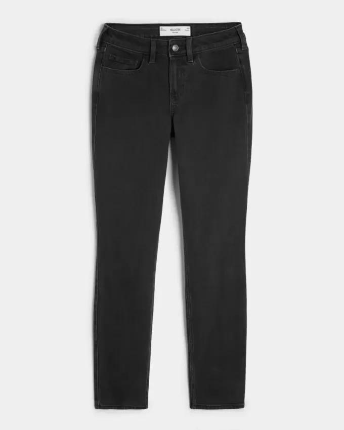 Blugi skinny negri, cu talie mijlocie, spalati Blugi skinny negri, cu talie mijlocie, spalati