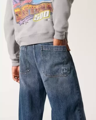 Blugi super largi cu broderie logo-ul Dark Wash Blugi super largi cu broderie logo-ul Dark Wash