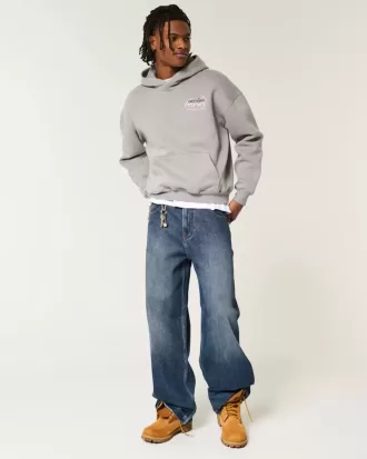 Blugi super largi cu broderie logo-ul Dark Wash Blugi super largi cu broderie logo-ul Dark Wash