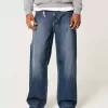 Blugi super largi cu broderie logo-ul Dark Wash Blugi super largi cu broderie logo-ul Dark Wash