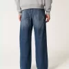 Blugi super largi cu broderie logo-ul Dark Wash Blugi super largi cu broderie logo-ul Dark Wash