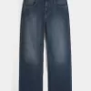 Blugi super largi cu broderie logo-ul Dark Wash Blugi super largi cu broderie logo-ul Dark Wash