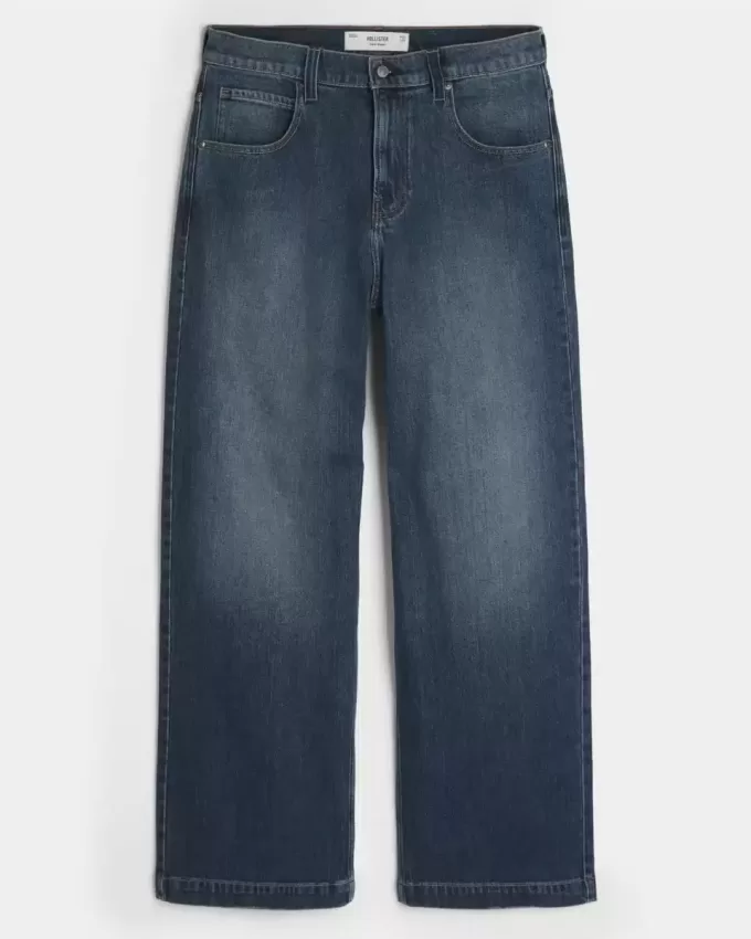 Blugi super largi cu broderie logo-ul Dark Wash Blugi super largi cu broderie logo-ul Dark Wash