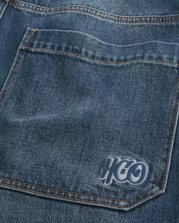Blugi super largi cu broderie logo-ul Dark Wash Blugi super largi cu broderie logo-ul Dark Wash