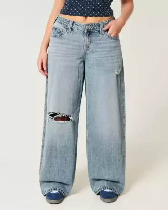 Blugi super largi, curbate, cu talie joasă, cu spalare medie