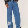 Blugi super largi NYC cu spalare medie Blugi super largi NYC cu spalare medie