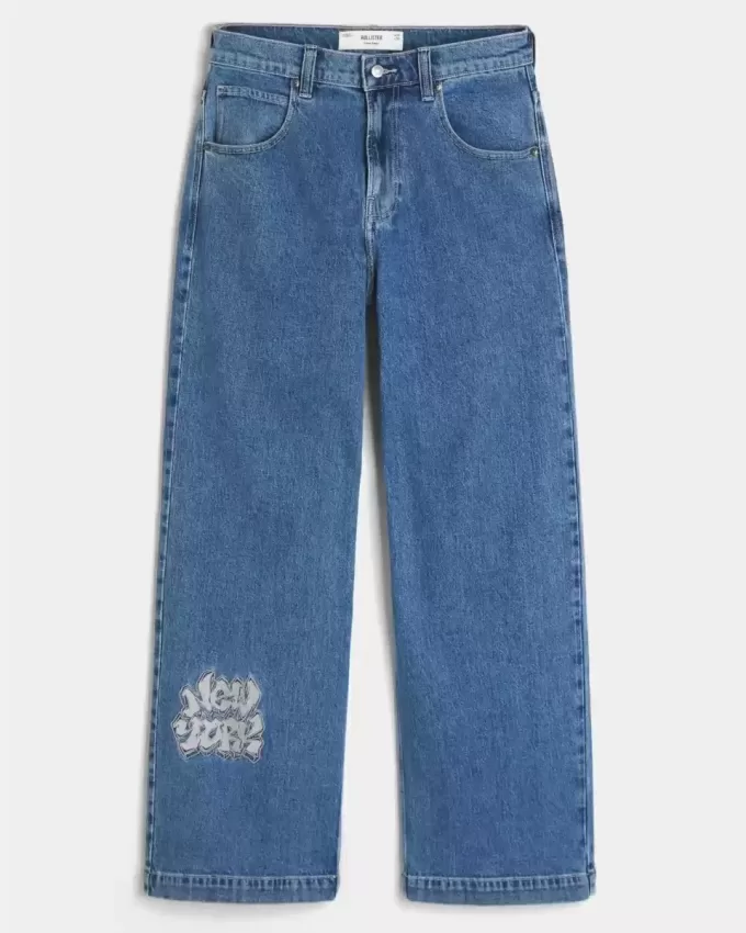 Blugi super largi NYC cu spalare medie Blugi super largi NYC cu spalare medie