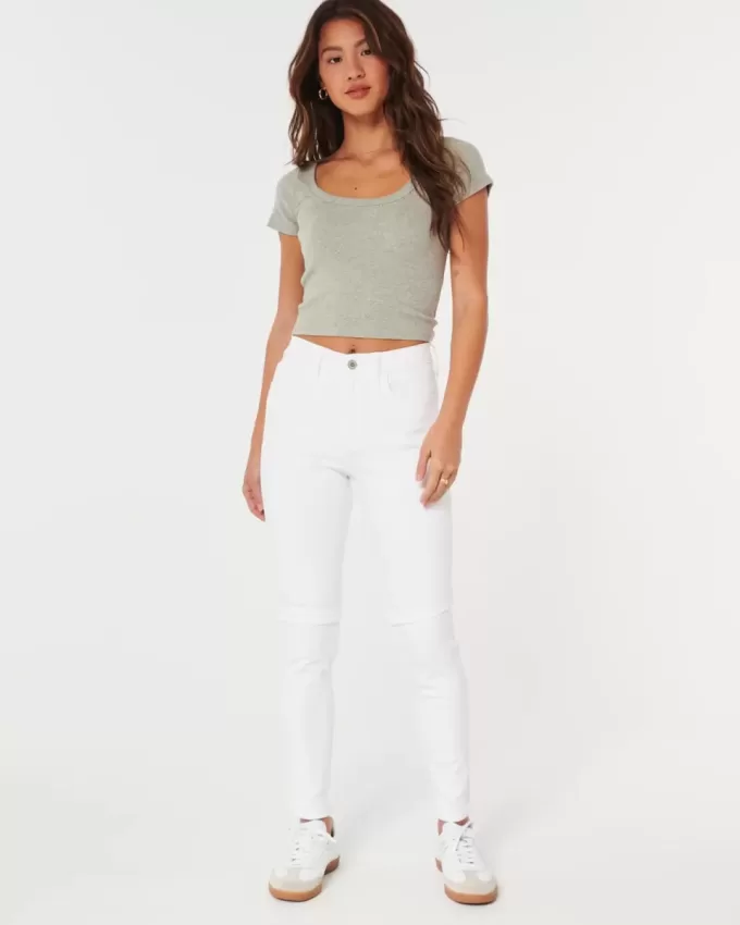 Blugi super skinny albi cu talie mare Blugi super skinny albi cu talie mare