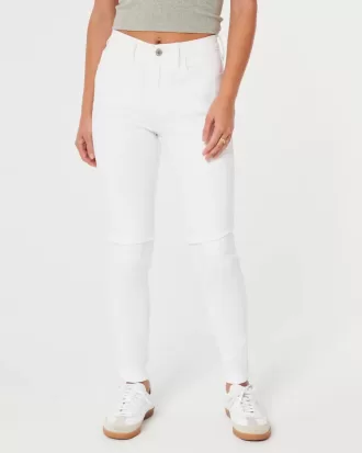 Blugi super skinny albi cu talie mare