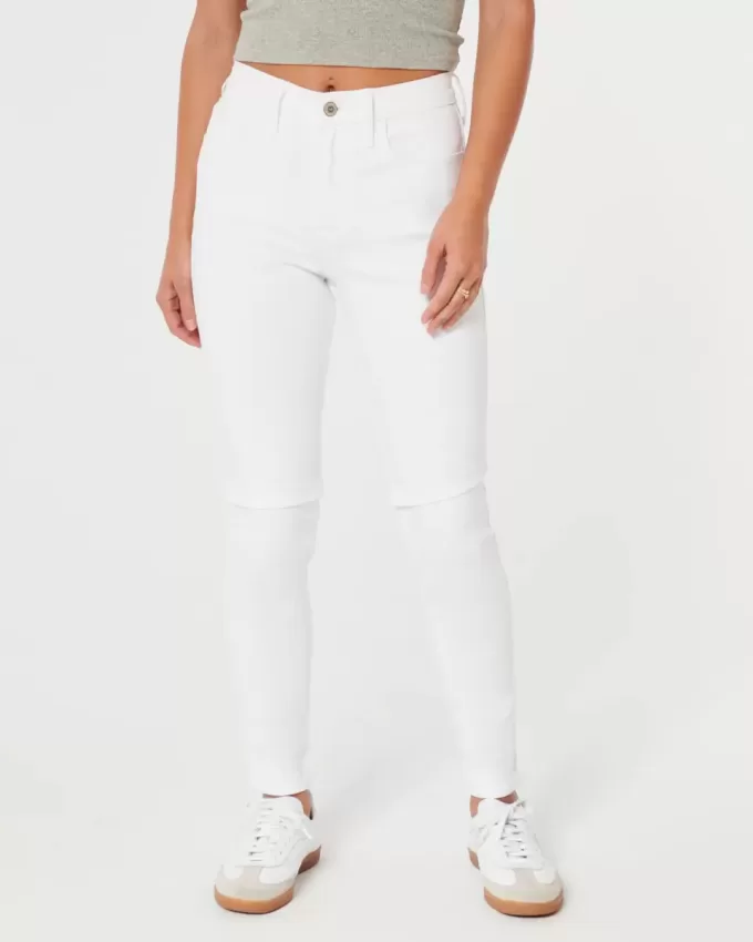Blugi super skinny albi cu talie mare Blugi super skinny albi cu talie mare
