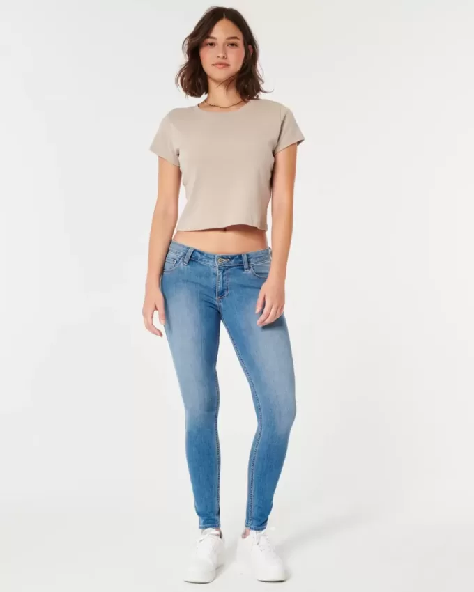 Blugi super skinny, cu talie joasă, cu spalare medie Blugi super skinny, cu talie joasă, cu spalare medie