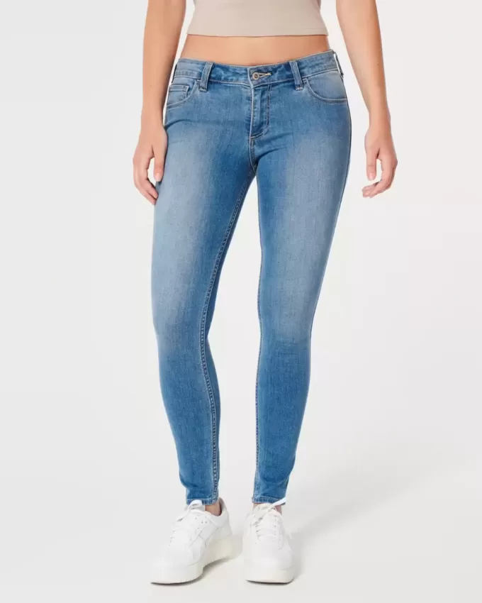 Blugi super skinny, cu talie joasă, cu spalare medie Blugi super skinny, cu talie joasă, cu spalare medie