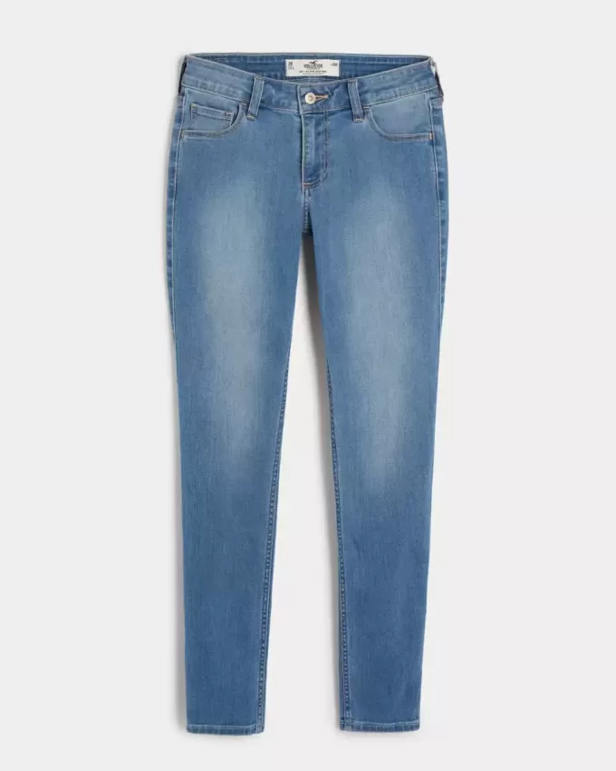 Blugi super skinny, cu talie joasă, cu spalare medie Blugi super skinny, cu talie joasă, cu spalare medie