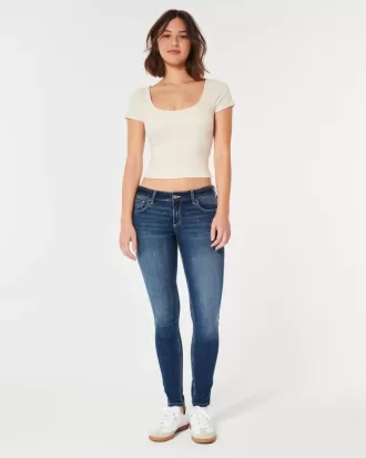Blugi super skinny, cu talie joasă, curbate