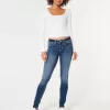 Blugi super skinny, cu talie joasă, spalat la culoare închisă Blugi super skinny, cu talie joasă, spalat la culoare închisă