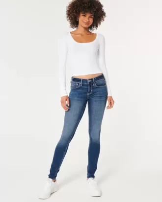 Blugi super skinny, cu talie joasă, spalat la culoare închisă