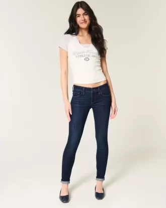 Blugi super skinny, cu talie joasă, spalat la culoare închisă