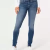 Blugi super skinny, cu talie joasă, spalat la culoare închisă Blugi super skinny, cu talie joasă, spalat la culoare închisă