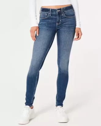 Blugi super skinny, cu talie joasă, spalat la culoare închisă