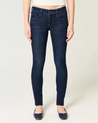 Blugi super skinny, cu talie joasă, spalat la culoare închisă