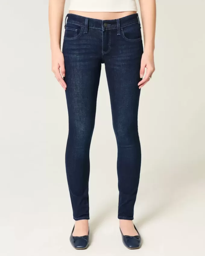 Blugi super skinny, cu talie joasă, spalat la culoare închisă Blugi super skinny, cu talie joasă, spalat la culoare închisă