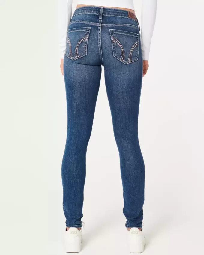 Blugi super skinny, cu talie joasă, spalat la culoare închisă Blugi super skinny, cu talie joasă, spalat la culoare închisă