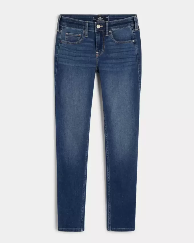 Blugi super skinny, cu talie joasă, spalat la culoare închisă Blugi super skinny, cu talie joasă, spalat la culoare închisă