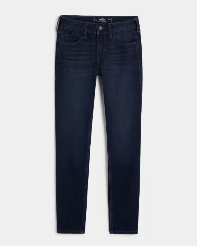 Blugi super skinny, cu talie joasă, spalat la culoare închisă Blugi super skinny, cu talie joasă, spalat la culoare închisă