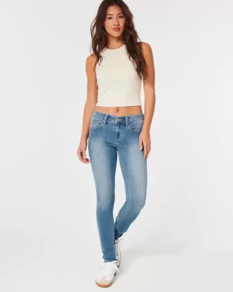 Blugi super skinny cu talie joasă, spălare medie