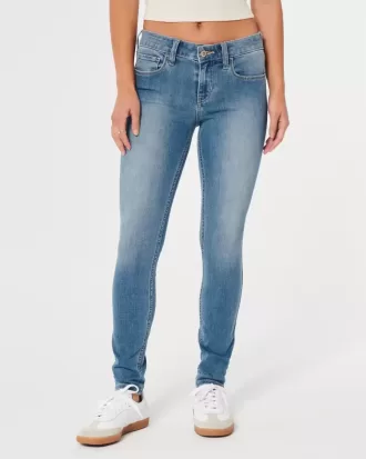 Blugi super skinny cu talie joasă, spălare medie