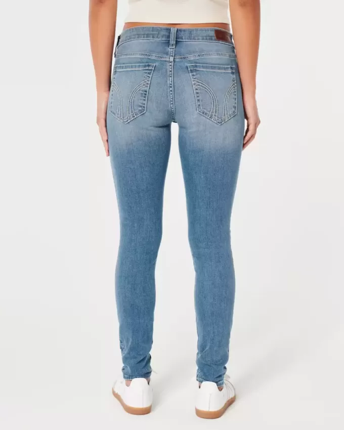 Blugi super skinny cu talie joasă, spălare medie Blugi super skinny cu talie joasă, spălare medie
