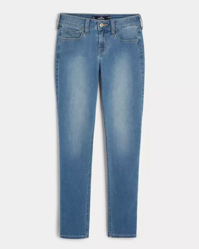 Blugi super skinny cu talie joasă, spălare medie Blugi super skinny cu talie joasă, spălare medie
