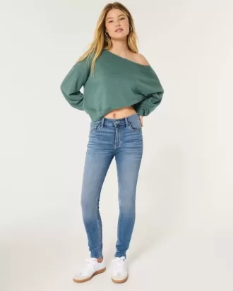 Blugi super skinny cu talie mare cu spalare medie