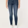 Blugi super skinny cu talie mare cu spalare medie Blugi super skinny cu talie mare cu spalare medie