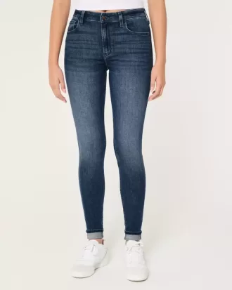 Blugi super skinny cu talie mare cu spalare medie