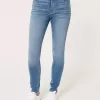 Blugi super skinny cu talie mare cu spalare medie Blugi super skinny cu talie mare cu spalare medie