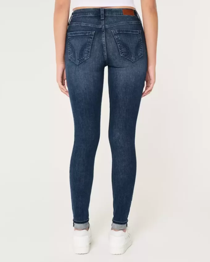 Blugi super skinny cu talie mare cu spalare medie Blugi super skinny cu talie mare cu spalare medie