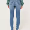 Blugi super skinny cu talie mare cu spalare medie Blugi super skinny cu talie mare cu spalare medie