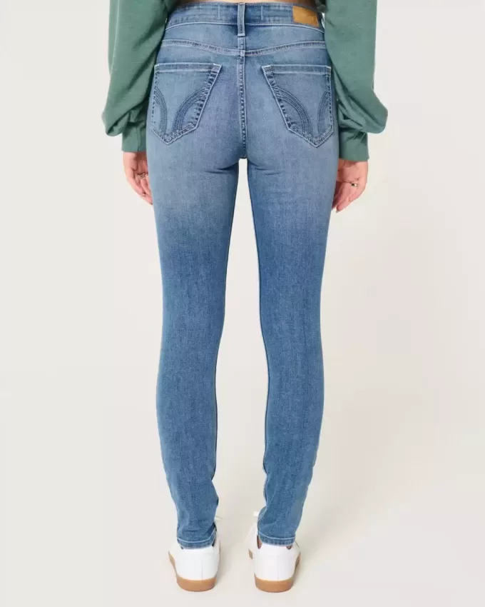 Blugi super skinny cu talie mare cu spalare medie Blugi super skinny cu talie mare cu spalare medie