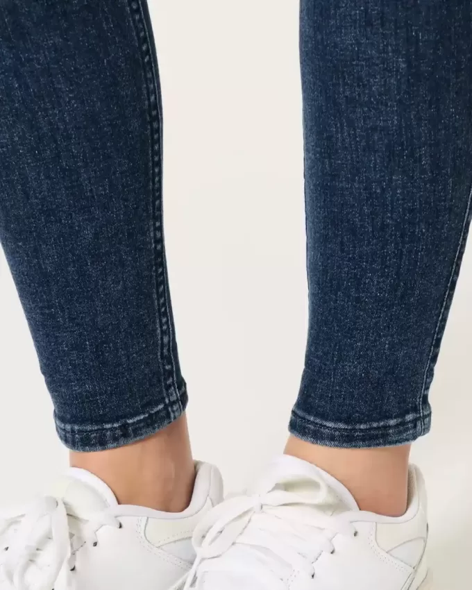 Blugi super skinny cu talie mare cu spalare medie Blugi super skinny cu talie mare cu spalare medie