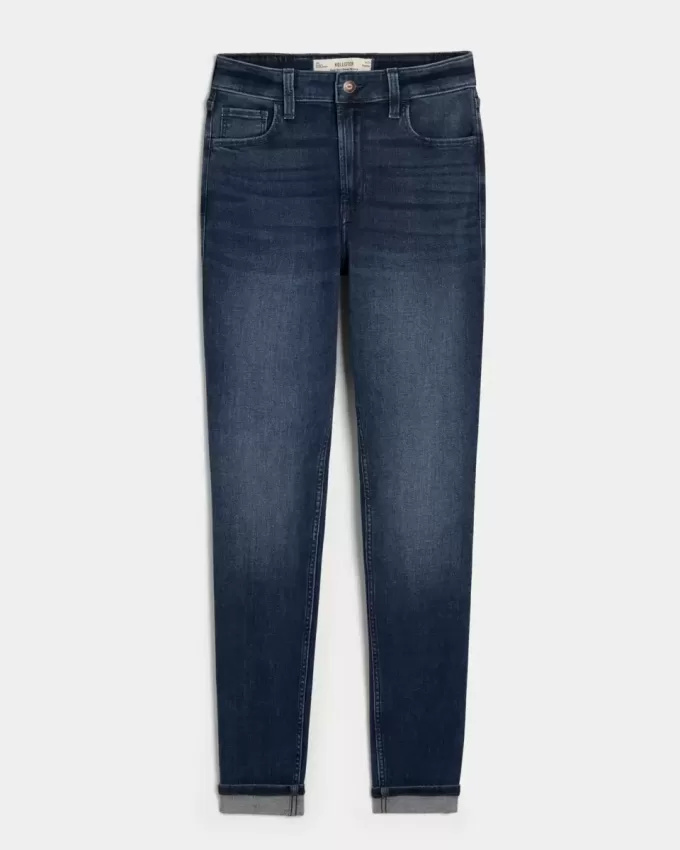 Blugi super skinny cu talie mare cu spalare medie Blugi super skinny cu talie mare cu spalare medie